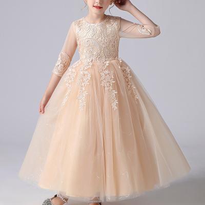 China 2021 New Design Fashion Washable Children's Net Sleeve Lace Dress Half Up Maxi Standard Long Princess Dresses For Birthday Party for sale