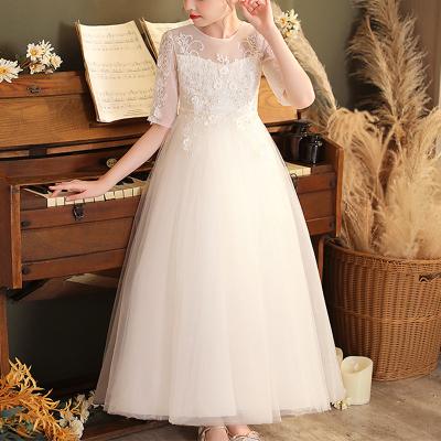 China Autumn Long Princess Dresses Foreign Style Washable Half-sleeve Washable Foreign Style Gauze Sweet Skirt White Wedding Banquet Performance Dress for sale