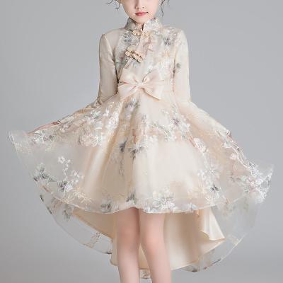 China Girls' Breathable Dresses with Bow Princess Clothes Chinese Style Lovely Trail Long Sleeve Birthday Party Dress 2-12 Years Wedding for sale