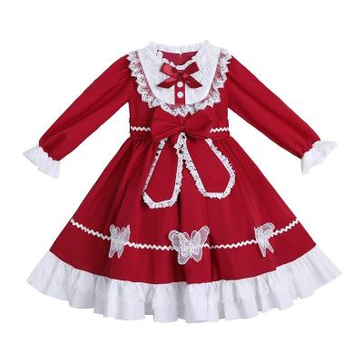 China 2021 Breathable Girls Dress Lolita Girls Clothes Lace Princess Bow Birthday Party Dress Evening Dresses For Girls Long Sleeve for sale