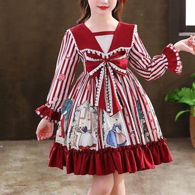 China 2021 Breathable Autumn And Winter Children Sweet Girls Party Long Bow And Decoration Lovely Soft Comfortable Lace Sleeve Lolita Dresses for sale