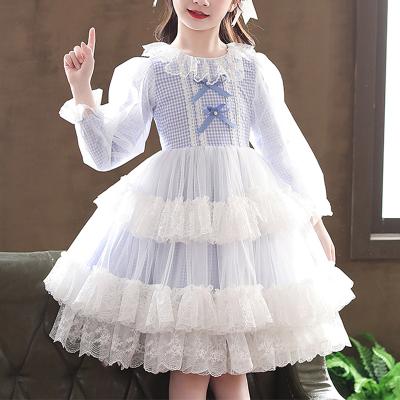 China 2021 Cute Elegant Fluffy Blue Pink Kids Breathable Short Design Skirt Princess Dresses Girl Lolita Style Long Sleeve Gauze For Party for sale