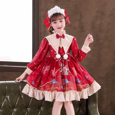 China 2021 Korean Version of Autumn Winter Spot Baby Girls Lolita Style Red Long Sleeve Digital Printing Short Princess Dresses Washable Dress for sale