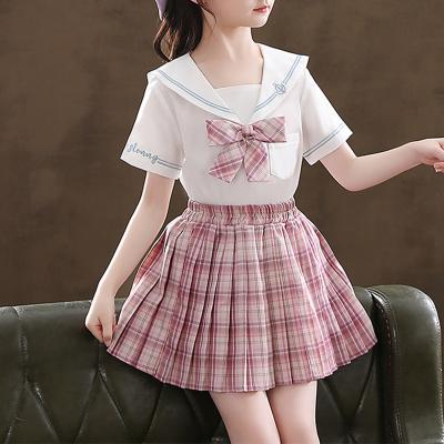 China Large children's clothing 2021 summer girls set sleeve dresses Korean Naval Academy sweet short wind plaid skirt girl fashion for sale