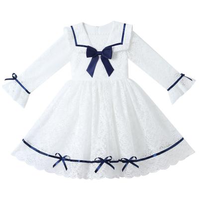 China L035 Washable Girls Dress Simple Navy Collar College Style Lace Mesh Long Sleeve Princess Korean Style Dresses for sale