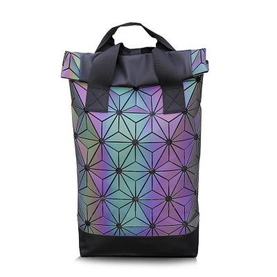 China With Custom Large Capacity Waterproof Reflective USB Sport Bag Backpack Geometric Luminous Purses for sale