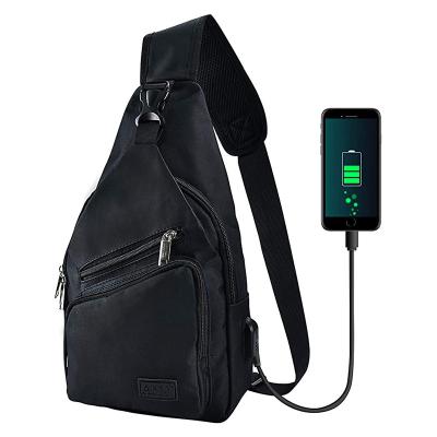 China Hot Selling Custom Anti-theft USB Sling Bag Factory Price Soft Nylon Outdoor Sling Bag With USB Charging Port for sale