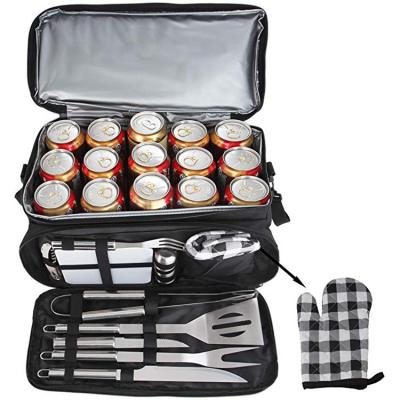 China Hecheng Multifunctional Waterproof Easily Cleaned Insulated BBQ BBQ Bag with BBQ Grill Accessories Set for sale