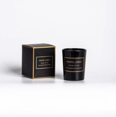 China Birthdays Romantic Scented Candle in Black Glass Jar with Gold Black Stamp Sticker Festival Paper Candles for sale