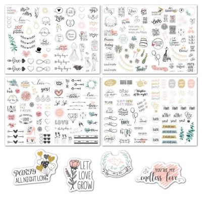 China Waterproof Custom Decoration Sticker Sheet Wedding Invitation Text Clear Transparent Stickers Diet Cut Stickers for sale