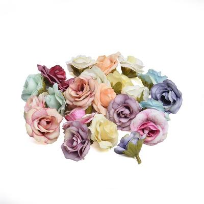 China Ceramic Color Wedding Promotional Rose Flower Head Plant Flower Box Style Cloth Garden Decorative Artificial Rose for sale