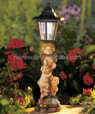 China Garden Pigs Trio Lantern Statue Sculpt Solar Powered Lighted Yard Garden Decor for sale