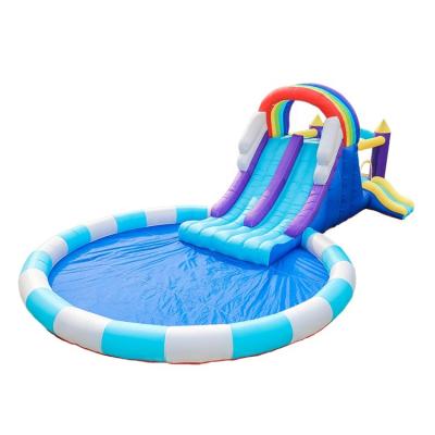 China PVC Tarpaulin and Oxford Cost PVC Kids Cheap Inflatable Rainbow Water Slide Clearance in Big Pool for sale