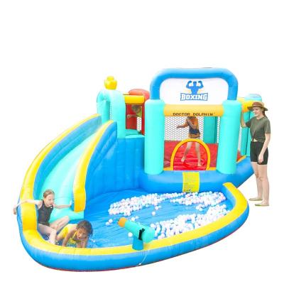 China Oxford Cloth Exciting Kids Interesting Accessories Unisex Inflatable Slides Water Chain Place With Water Spray Jumping House for sale