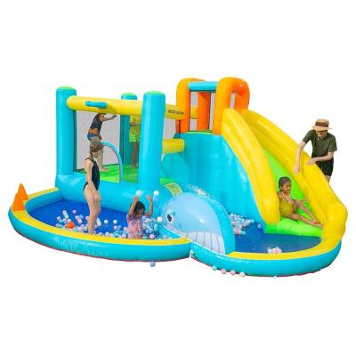 China Oxford Cloth Inflatable Sea Baby Blue Whale Bounce House Jump Castle With Water Slides And Basket Play Ball Games Cheap Unisex Pool Shoot for sale