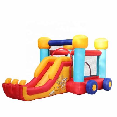 China Cheap Oxford Cloth Construction Fire Truck Castle Digger Bounce House Inflatable Bouncer Bouncy Cars With Slide for sale