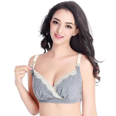 China Radiation Protection Cotton Nursing Maternity Nursing Bra Wireless Open Front Lace Big Button Bra For Pregnant Women for sale