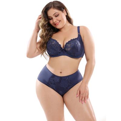 China Women's Large Size Lace Bra Comfortable Anti-UV Support Plus Size Bra and Panty Sets for Overweight Ladies for sale