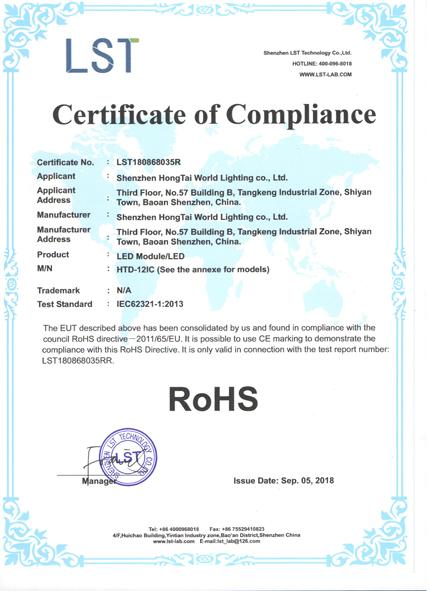 RoHS - Shenzhen Hongtai World Lighting Co., Ltd.