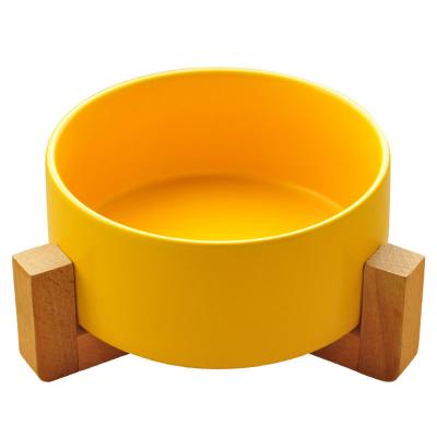 China Viable Hot Selling Wholesale Manufacturers Pet Supplies Drinking Double Bowl Food Bowl Cat With Wooden Frame Ceramic Pet Bowl for sale