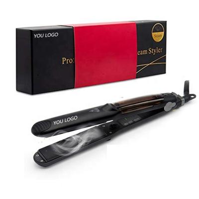 China Custom Tourmaline Steam Car Logo Plancha De Cabello Profesional Strong Ceramic Flat Iron Hair Straightener Pod Tourmaline for sale