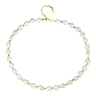 China MACTING TRENDY 18K Gold Plated High Quality Stainless Steel Necklace Natural Pearl Clavicle Chain 7mm Pearl String Necklace for sale