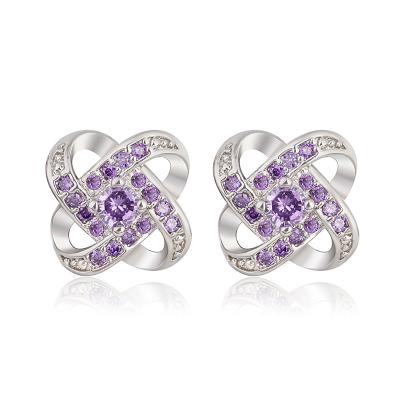 China MACTING FASHIONABLE Clover Crystal Zircon Earrings Stainless Steel Personality Purple Mini Stud Earrings Soft WomenJewellery for sale