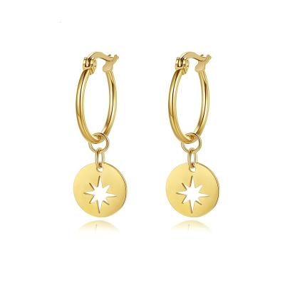 China MACTING TRENDY Stainless Steel Earrings Hollow Plating 18K Gold Titanium Steel Hexagram Clip Earrings for sale