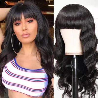 China Cheap High Quality Natural Body Wave MACTING Wave Synthetic Hair Wigs For Black Women With Bang for sale