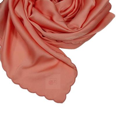 China Custom Embroidered Shawl 3 Stitches Notched Muslim Hijab Long Soft Touch Feeling Lace Sulam Sumera Chiffon Scarf for sale