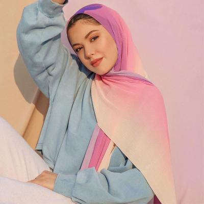 China Hot Selling Soft Touch Feeling Malaysia Pleat Chiffon Shawl For Women Muslim Head Scarf Premium Quality Chiffon Pleated Hijab for sale