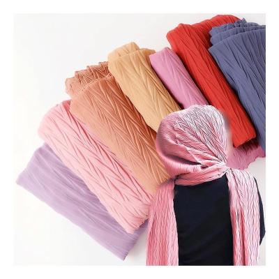 China New Fashion Soft Touch Feeling Summer Cotton Hijab Scarf 100% Soft Custom Design Cotton Pleated Hijab for sale