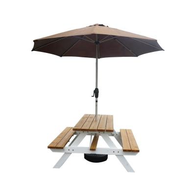 China Eco-friendly Cheap Outdoor Perfect Beer Yard Bar Dining Garden Furniture Picnic Table Set Solid Wood Paito Bench With Back Canopy Umbrella for sale