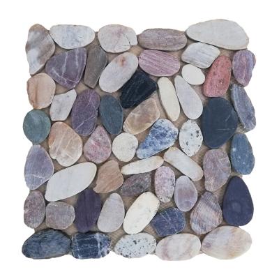 China Modern Garden Paving Double Flat Pebble Mosaic Sliced ​​Pebble Stone Tile For Flooring for sale