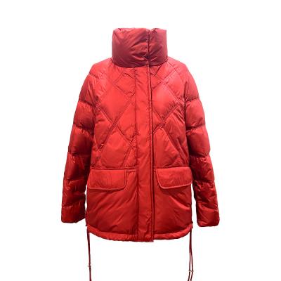 China 2022 New Arrival Casual White Duck Stand Collar Breathable Down Big Diamond Pocket Fashion Long Sleeve Plaid Down Jacket for sale