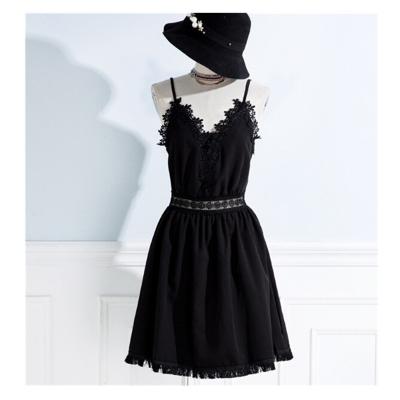 China Black Anti-wrinkle Woman Fashion Lace Spaghetti Strap Dress for sale