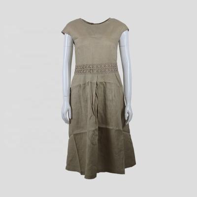 China Breathable 2022 Women Dresses Loose Casual Dress Lace Trim Summer Linen Dress for sale