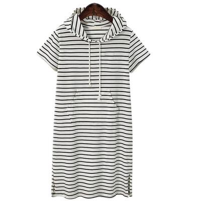 China Plus Size 2022 Summer New Dress Women's Striped Short Sleeve T-shirt Length Medium Autumn Dress Big Fat Sister Dress for sale