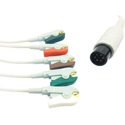 China One Piece TPU Jacket Amp 5 Lead Clip ECG Cable 6 Pin For Patient Monitor for sale