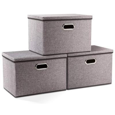 China Viable Collapsible Canvas Fabric Storage Bins with Cover for Wardrobe Clothes Organizer Home Storage Organization for sale