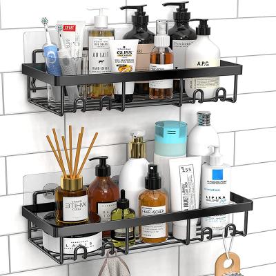 China Sustainable Self Adhesive Black Bathroom Shelves Basket Farmhouse Home Wall Shower Inside Organization And Storage for sale