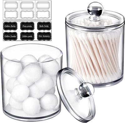 China 15 viable oz. Qtip Holder Clear Plastic Acrylic Storage Canister Jar Bathroom With Labels For Cotton Ball Cotton Swab for sale