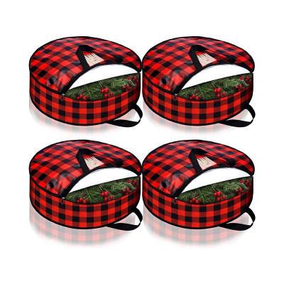 China Lightweight Christmas Wreath Storage Bag Around Buffalo Plaid Wreaths Storage Container for sale