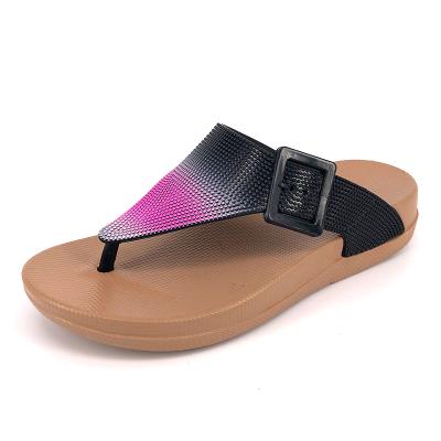 China CUSHIONING Factory Customized Slippers For Women Unique Thick Wedge Sandals For Ladies Fashion Beach Flip Flops Outdoor Slides Wholesale for sale