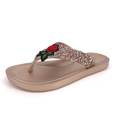 China CUSHIONING Customized Women's Slipper Fashion Diamond Flower Flip Flops For Ladies Beach Servo Thick Outdoor Slides Sandals for sale