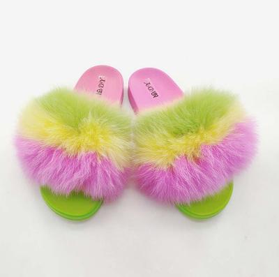 China 2020 Fashion Trend New Style Colorful Furry Slippers For Women Imitation Fur Slipper PVC Warm Indoor Unique Non-slip Slipper For Winter for sale