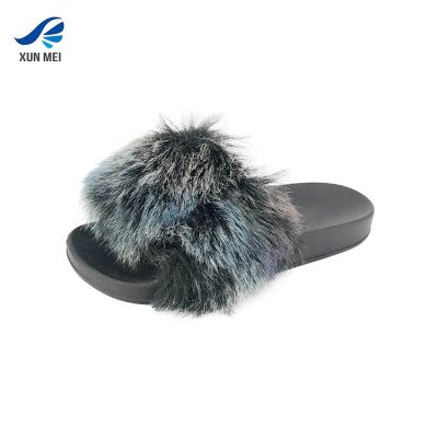 China 2019 durable luxury fox fur new design real slippers for women fashion indoor warm sandals for ladies for sale