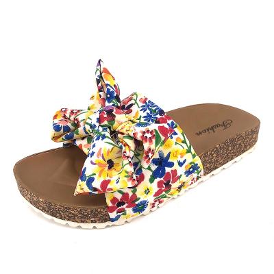 China CUSHIONING Custom Slippers For Women Cork Cute Slipper Bow Outdoor Beach Slides Durable Non-slip Ladies Sandals for sale