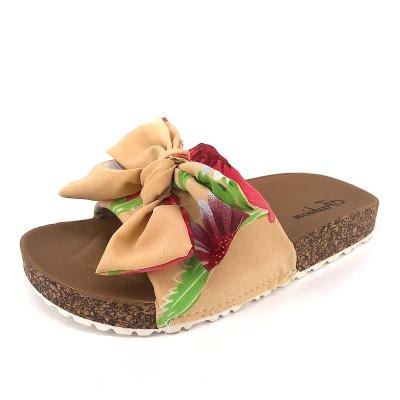 China CUSHIONING Lastest Design Soft PVC Cork Slippers For Women Cute Bow Slides Sandals Outdoor Ladies Beach Cheap Price Shoes for sale