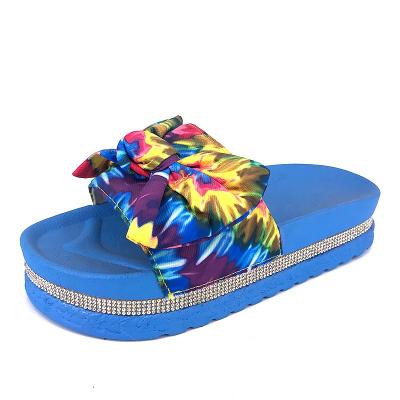 China CUSHIONING Servo Slippers Factory Customized For Women Cute Bow Sandals Ladies Slides Printed Colorful Thick Bottom Slippers Beach Shoes for sale